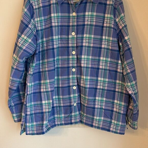 L.L. Bean Women Fleece-Lined Flannel Shirt, Snap-Front Plaid size large red EUC - Picture 3 of 11